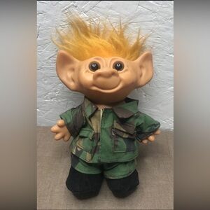 Vintage Uneeda Doll 8" Camo Camouflage Military Soldier Troll with Orange Hair